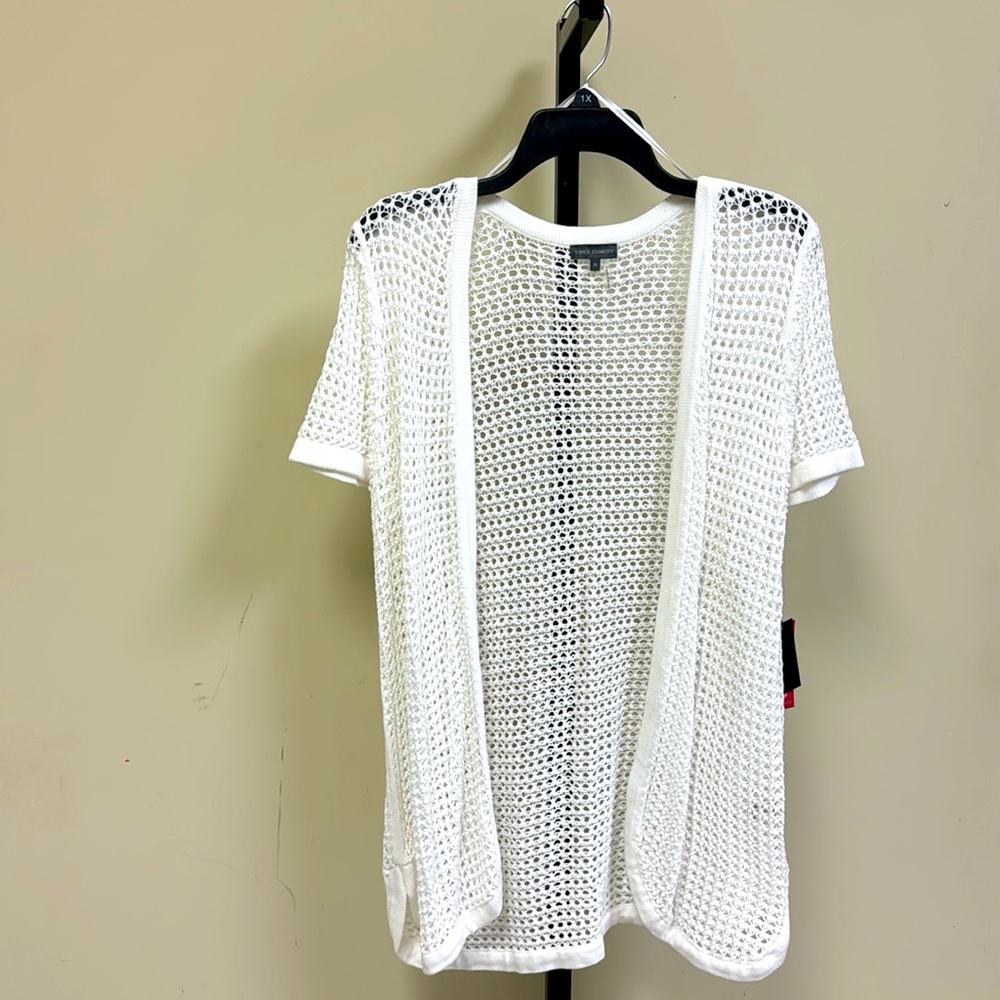 Plus size Vince Camuto white open weave white sweater